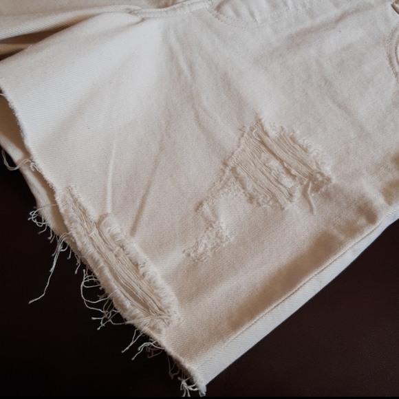 Boyish High Waist Distressed Denim Shorts in White - Picture 5 of 12